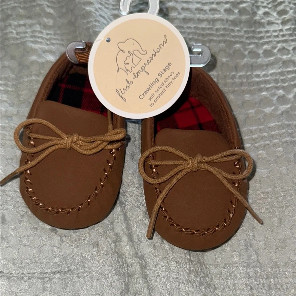 NWT- First Impressions Brown Moccasins with Decorative Laces